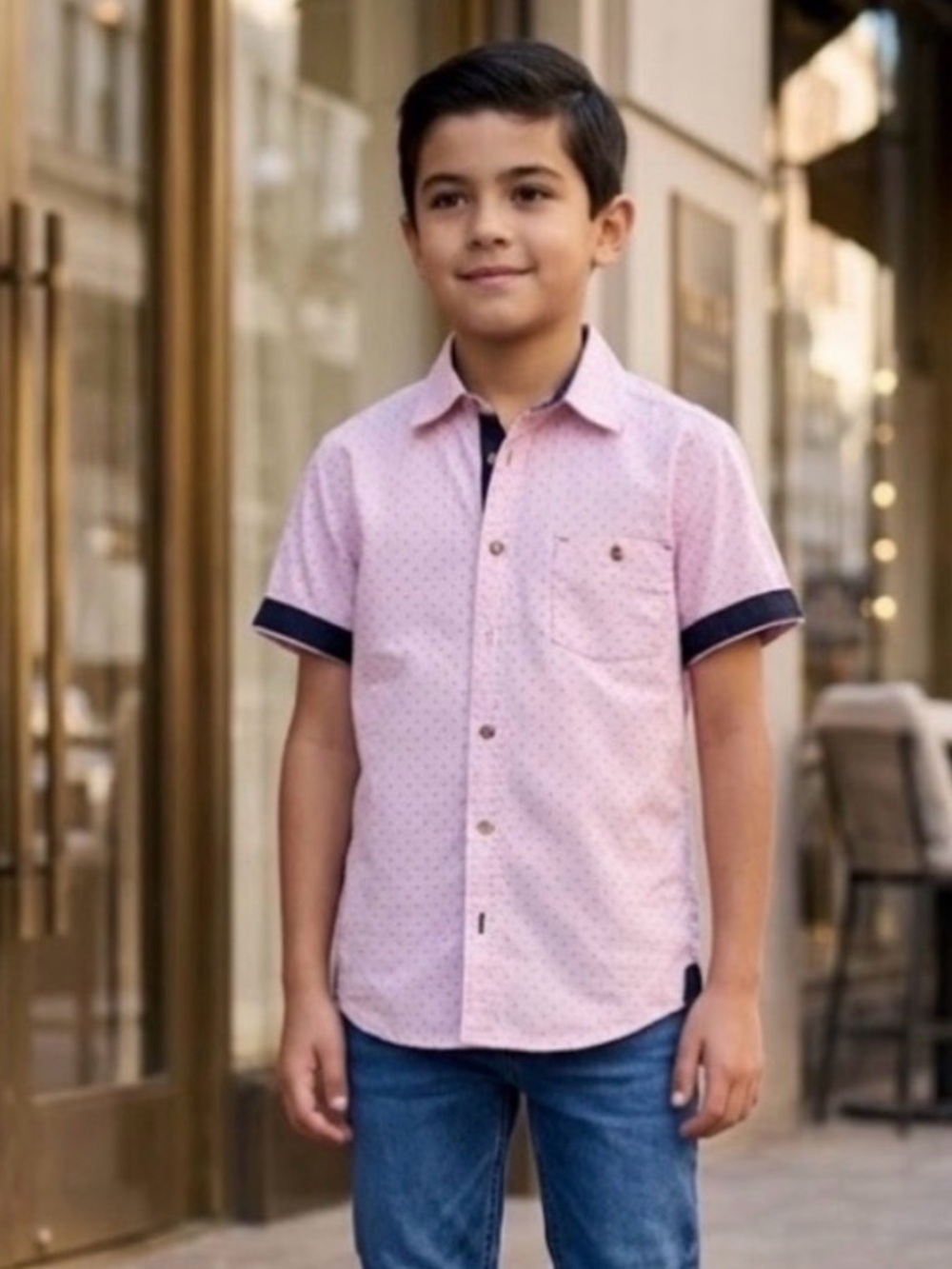 Boys' Pink Polka Dot Button-Down